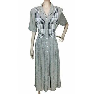Vintage 80s Crepe Gingham Farmhouse Prairie Modest Tie-Back Vest Country Dress